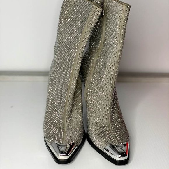 Womens Suede Rhinestone Boots - sz 10 - Picture 7 of 9